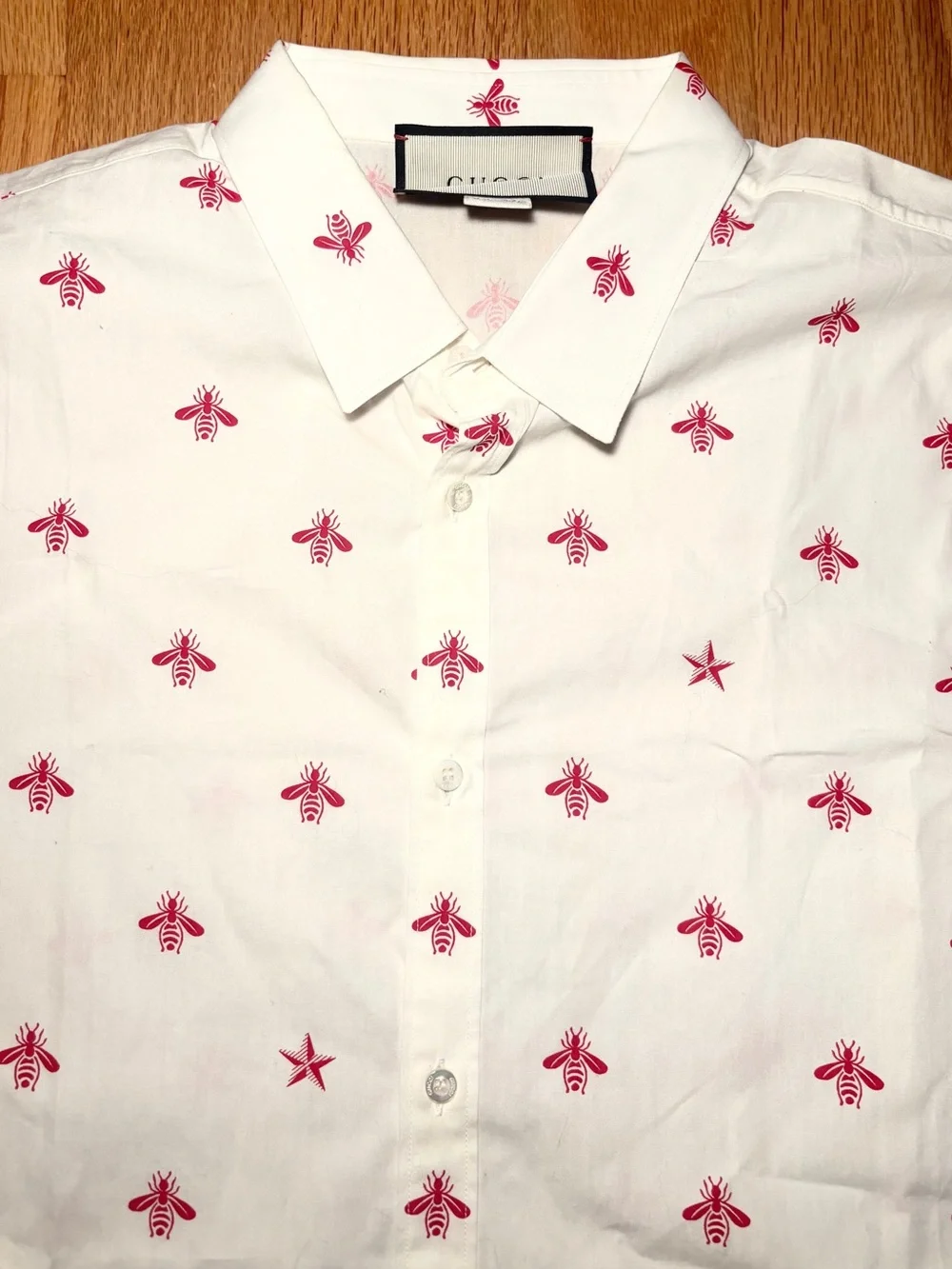 Gucci Rare Insect Motif White Red Button Shirt